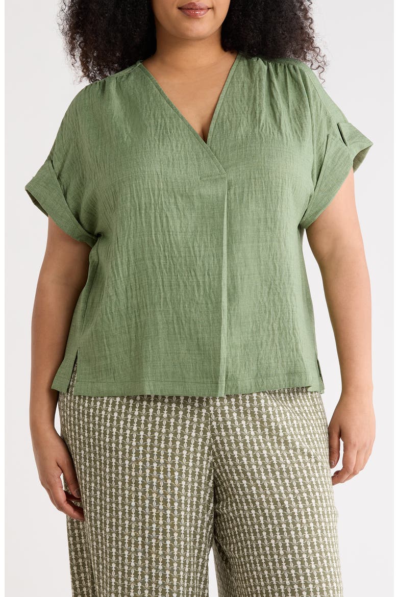 V-Neck Short Sleeve Shirt, Main, color, HEATHER GRASS