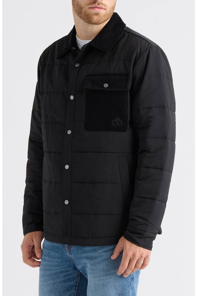 Davie Mixed Media Quilted Shirt Jacket, Alternate, color, BLACK