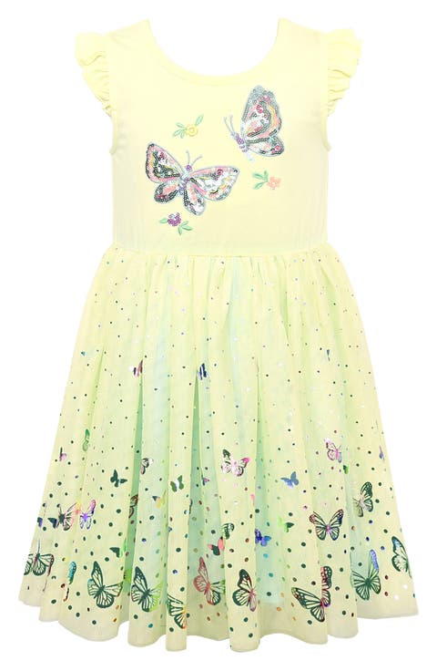 Kids' Flutter Sleeve Butterfly Foil Dress (Toddler & Little Kid)