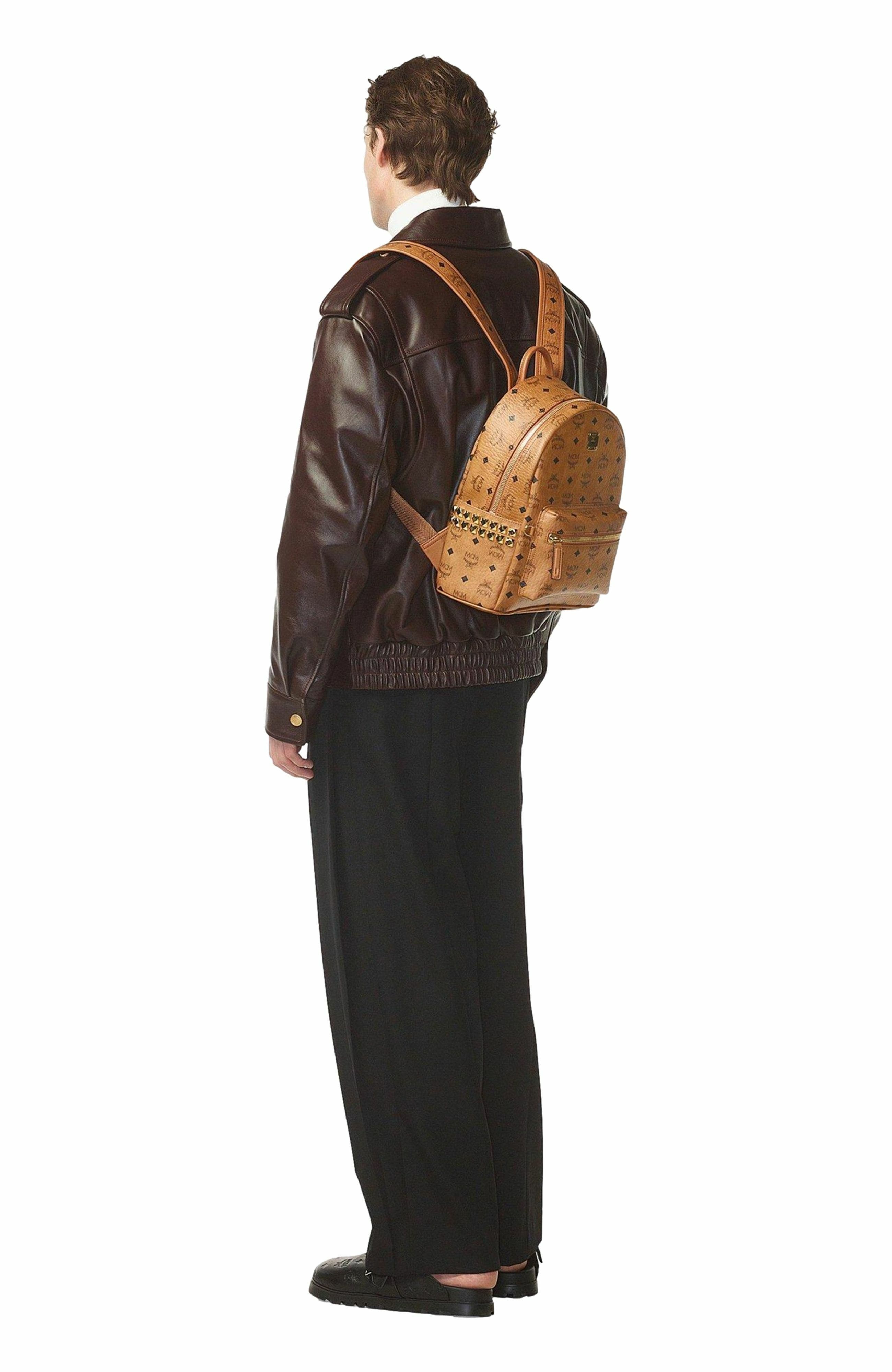 Small Stark Side Studs Backpack in Visetos, Alternate, color, Cognac