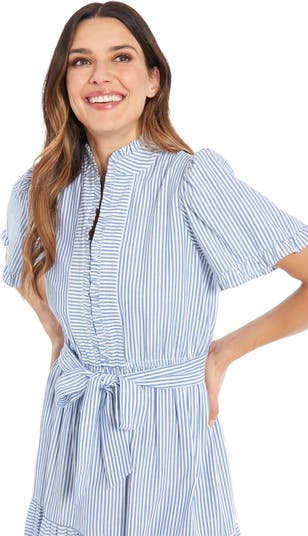 London Times Stripe Short Sleeve Cotton Seersucker Maxi