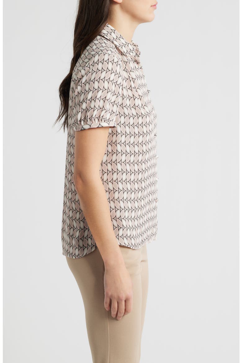 Shirred Short Sleeve Button-Up Shirt, Alternate, color, WHITE DOVE MULTI