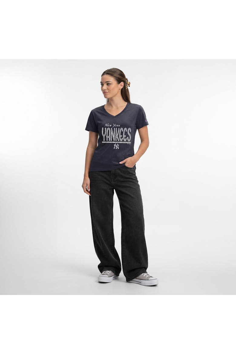 Women's Champion Navy New York Yankees Core V-Neck T-Shirt, Alternate, color, Navy