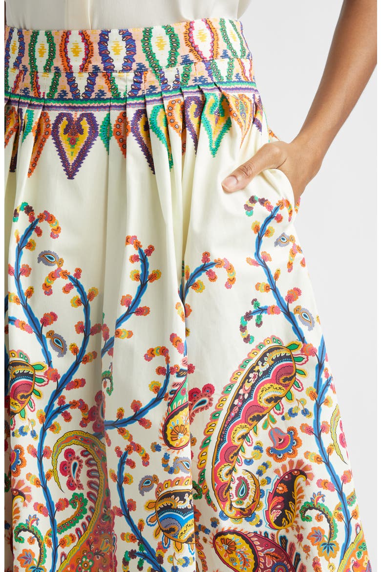 Floral Paisley Pleated Cotton Voile Midi Skirt, Alternate, color, PRINT ON WHITE BASE