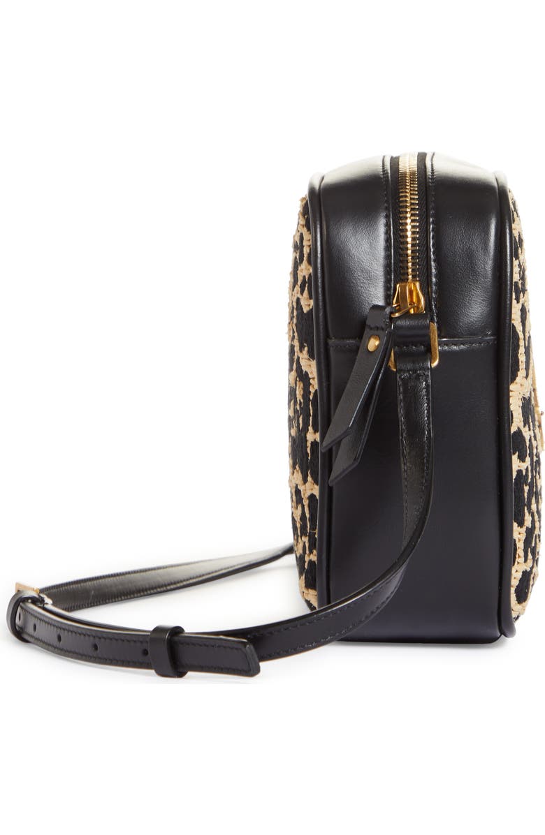 Saint Laurent Medium Lou Jaguar Pattern Raffia Camera Bag, Alternate, color,