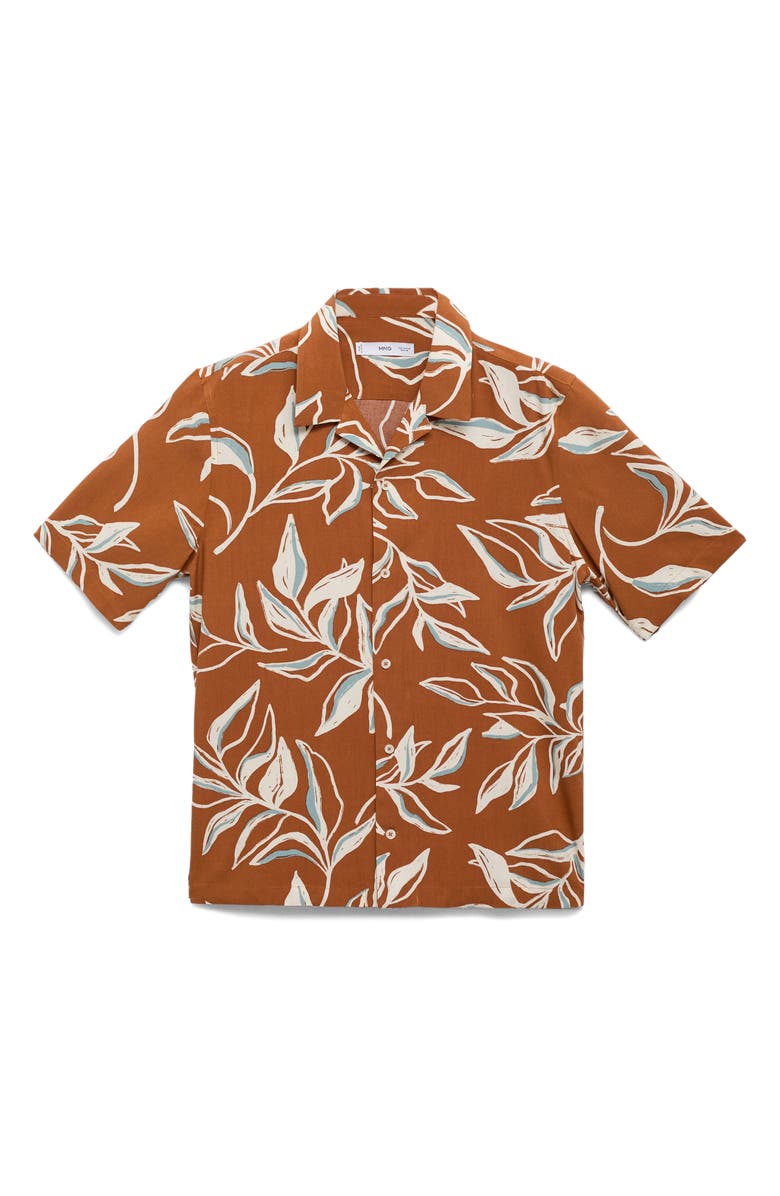 MANGO Regular Fit Leaf Print Camp Shirt, Main, color, 