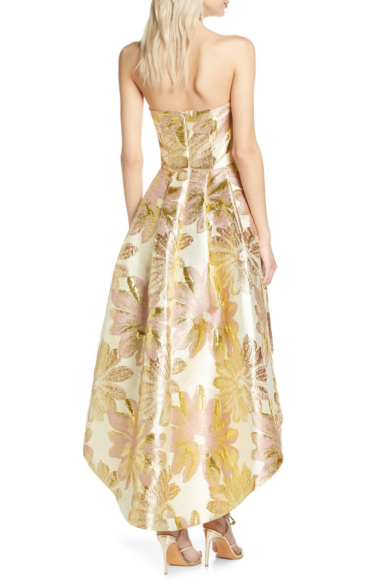 Chi Chi London Grace Strapless High/Low Brocade Party Dress, Alternate, color, 