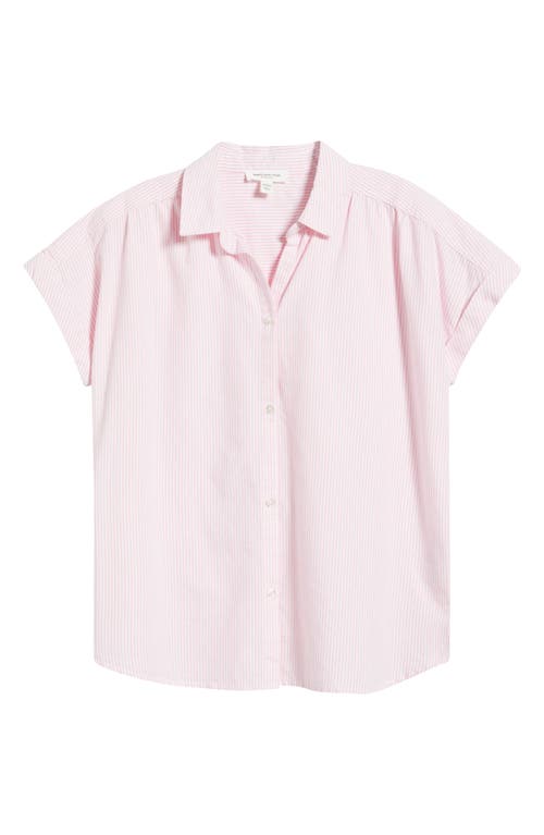 Beachlunchlounge Jamie Stripe Short Sleeve Cotton Shirt In Pink