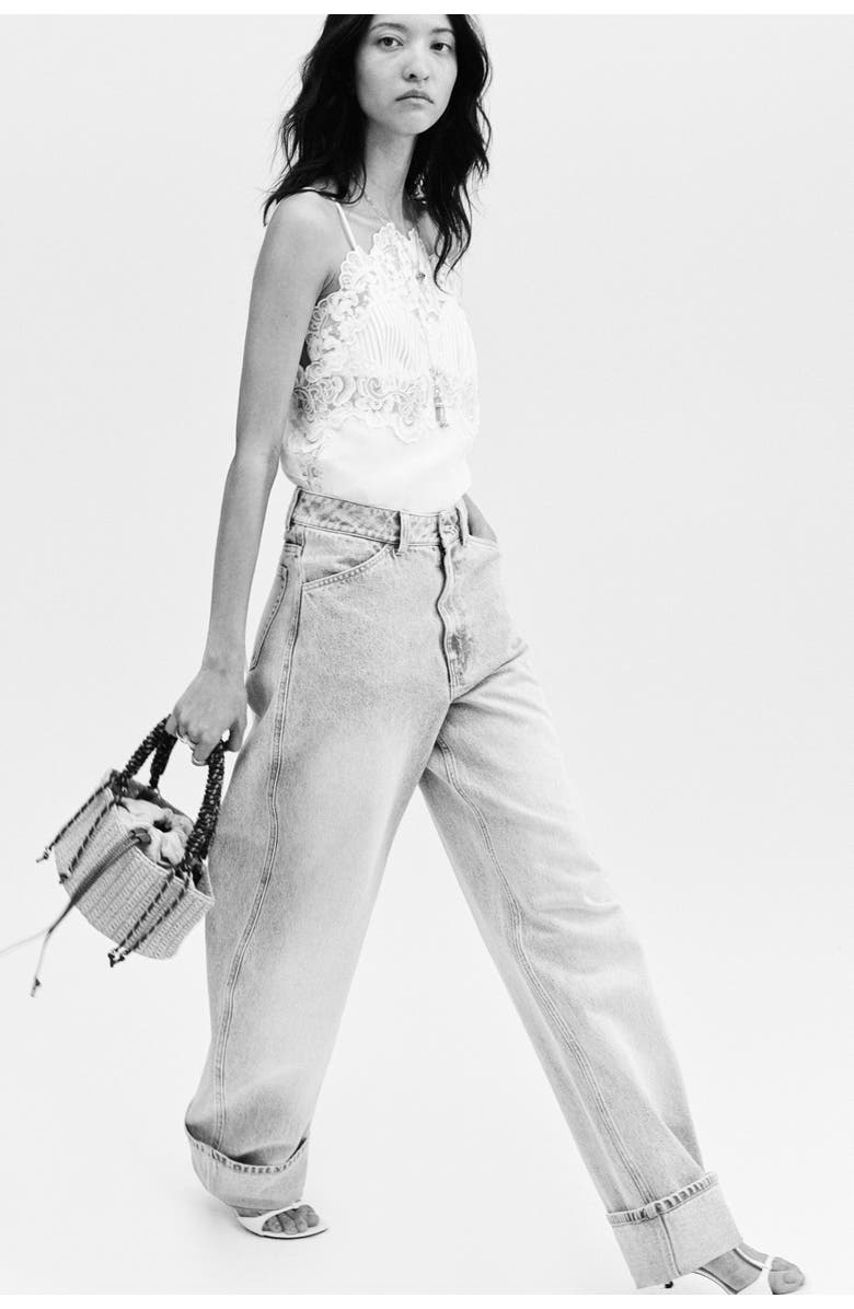 H&M Linen-blend Lace-detail Top, Alternate, color, White