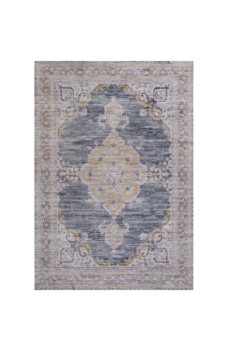JONATHAN Y Wincer Chenille Cottage Medallion Machine-Washable Area Rug, Alternate, color, Dark Gray/Yellow