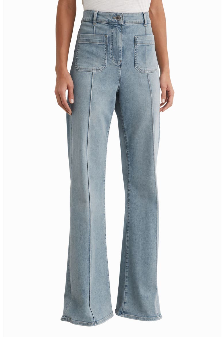 Sakura Pintuck Patch Pocket Wide Leg Jeans, Main, color, LIGHT BLUE