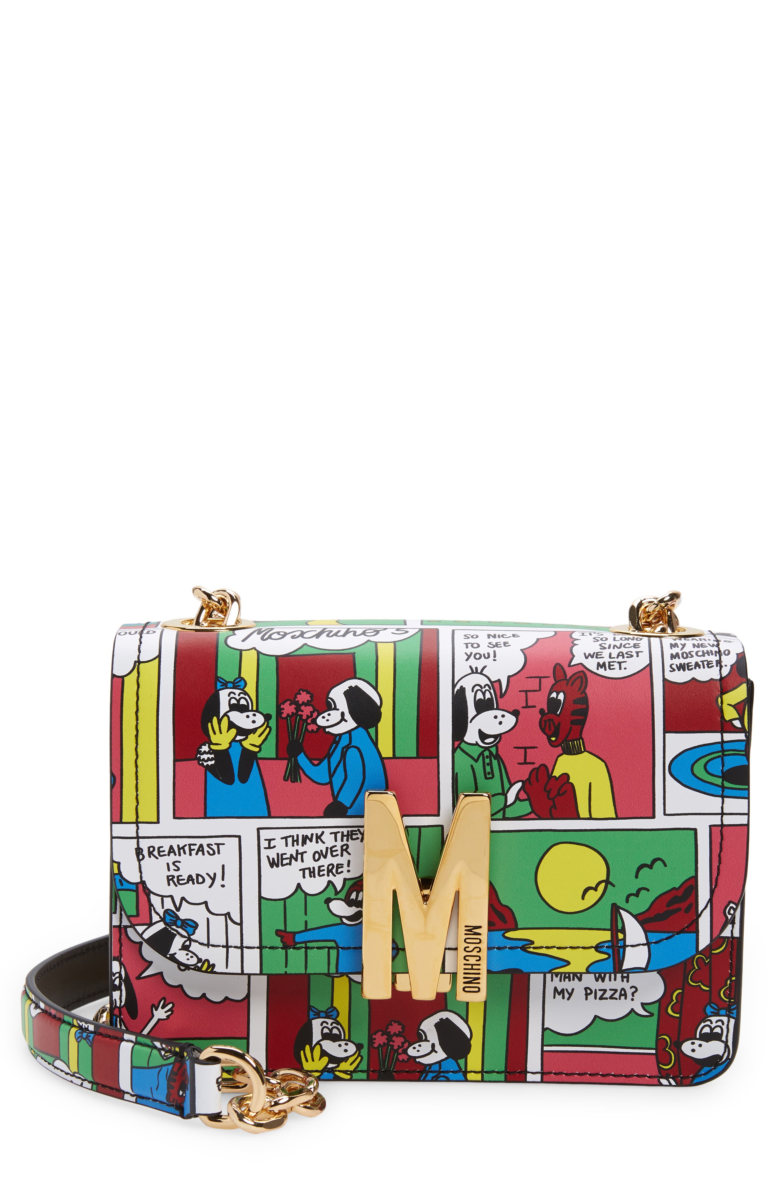 Moschino Comic Leather Shoulder Bag, Main, color, 