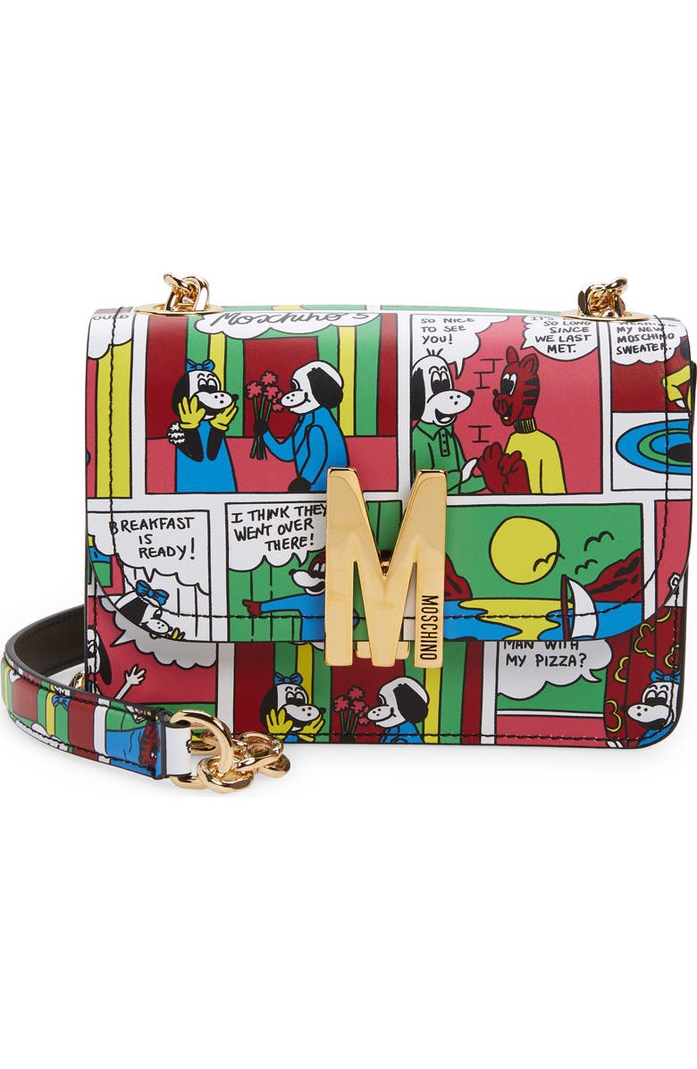 Moschino Comic Leather Shoulder Bag, Main, color,