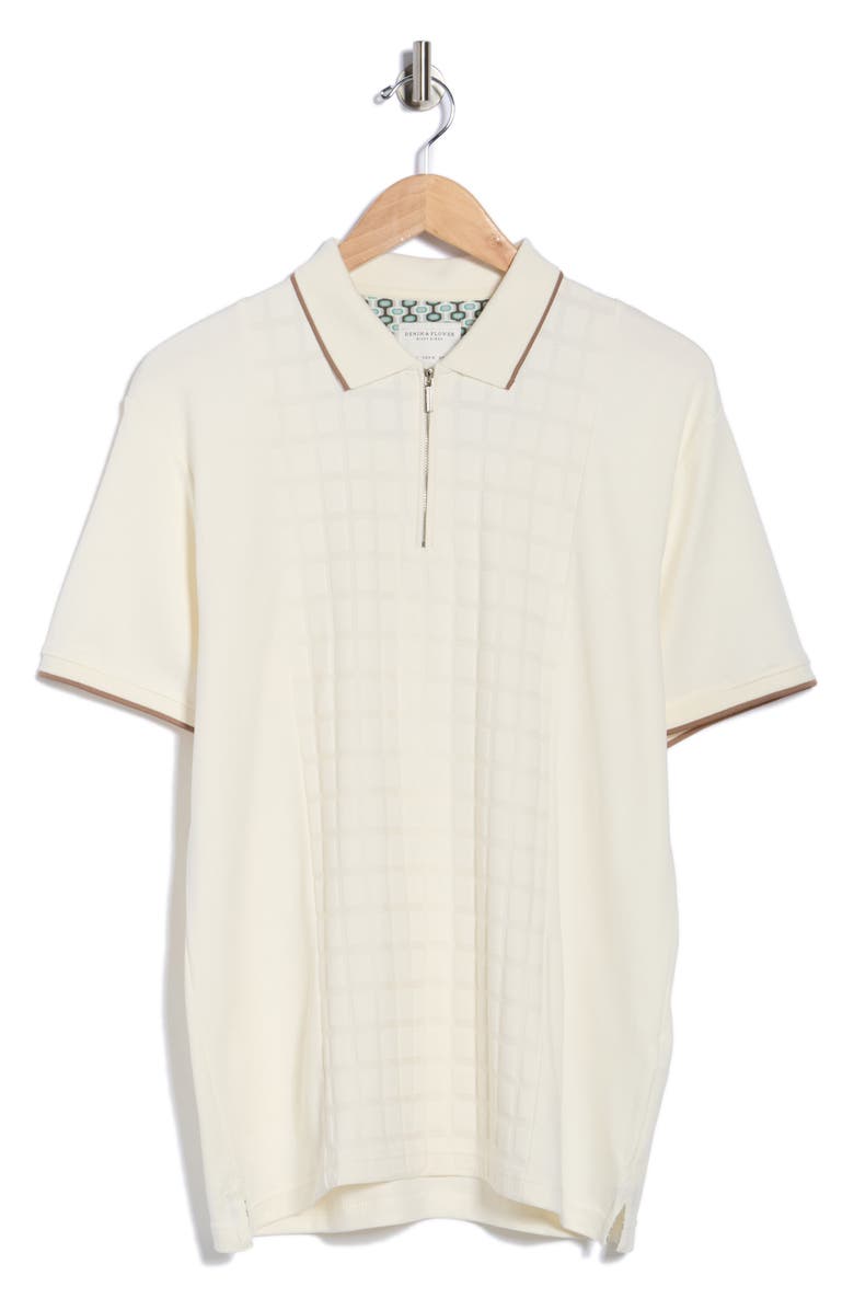 DENIM AND FLOWER Tipped & Textured Polo, Alternate, color, Off White
