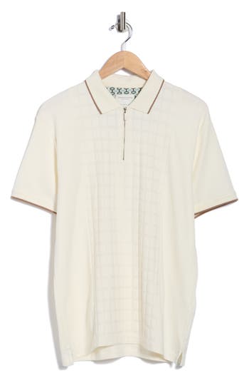Denim And Flower Tipped & Textured Polo In White