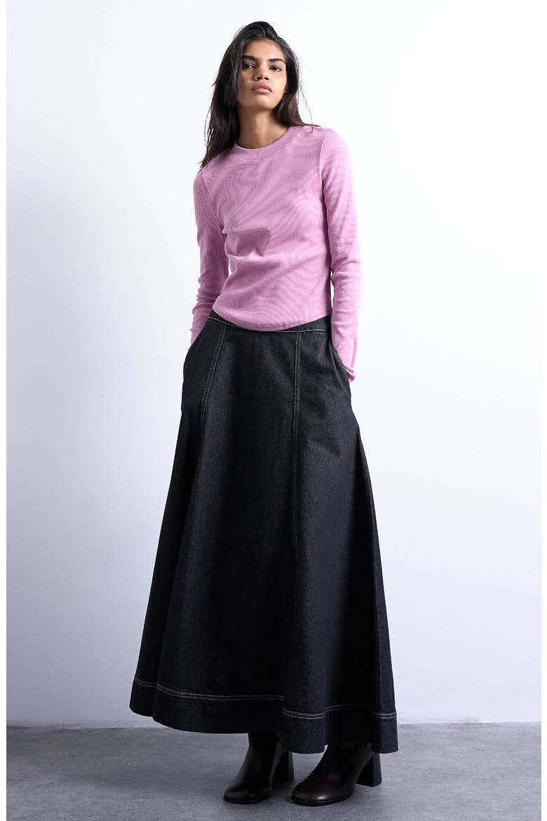 Long Sleeve Curve Hem Rib Top, Alternate, color, PINK