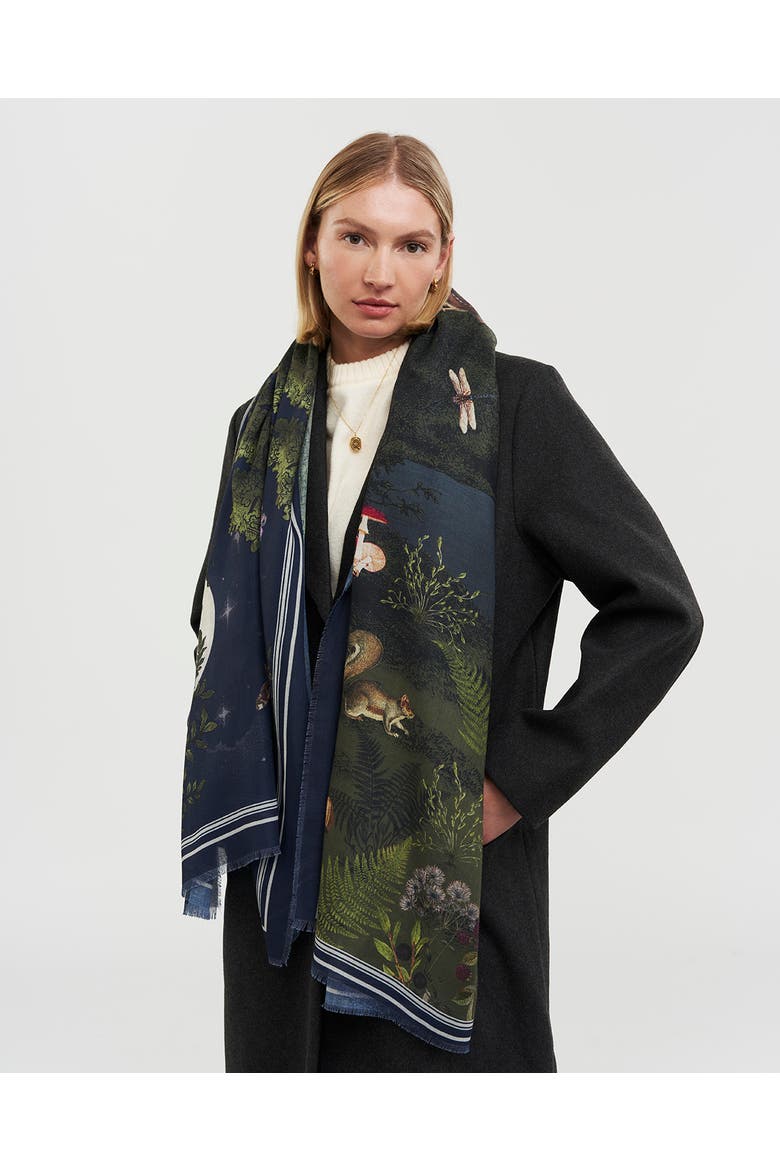 Woodland Meadow Large Rectangle Scarf, Alternate, color, Navy
