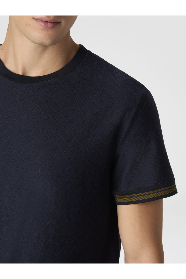 Crew-neck Cotton Jacquard T-shirt With Tone-on-tone Zigzag Design, Alternate, color, Blue
