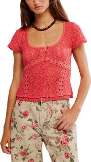 Free People Claro Semi Sheer Lace & Tulle Top