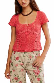 Claro Semi Sheer Lace & Tulle Top