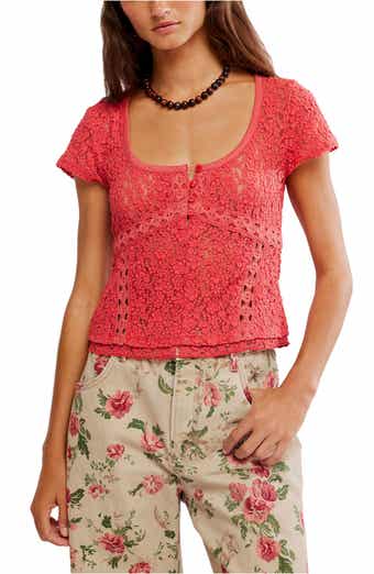 Claro Semi Sheer Lace & Tulle Top