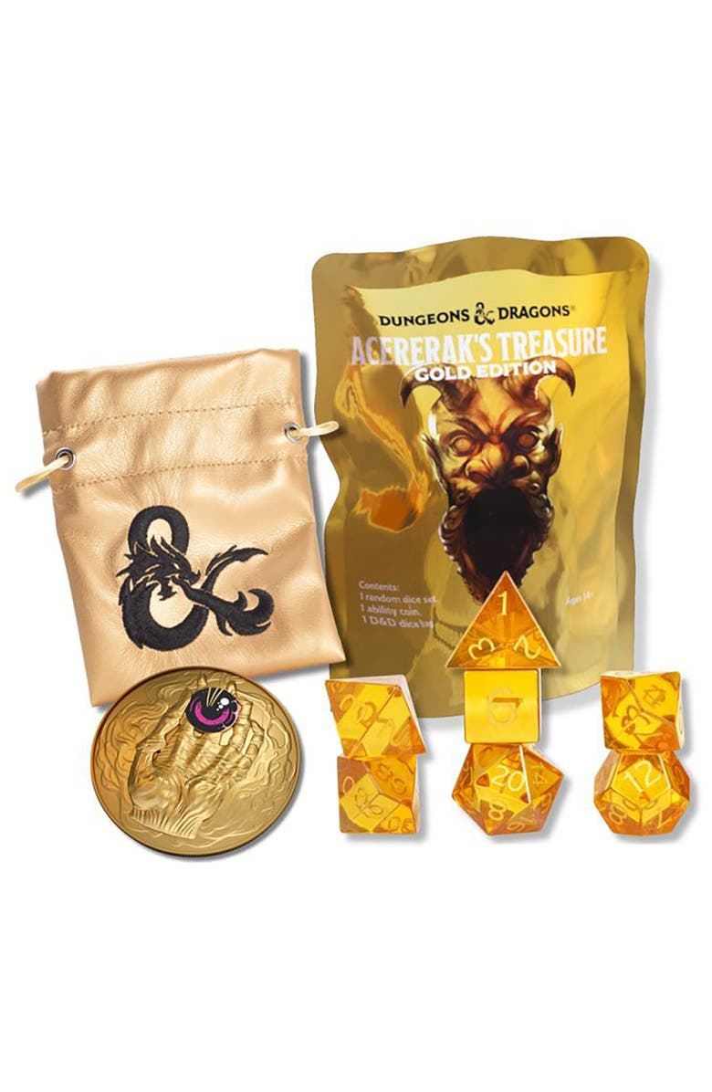 Dungeons & Dragons Acerak'S Treasure Pack Gold Edition,7Pc Dice,Coin & Bag,Rpg, Main, color, Multicolored