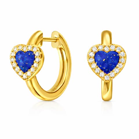 Blue Lapis Crystal Heart Earrings