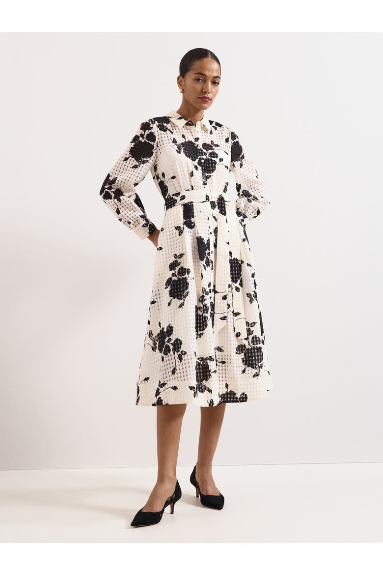 Natalie Floral Belted Shirt Dress, Main, color, Ivory