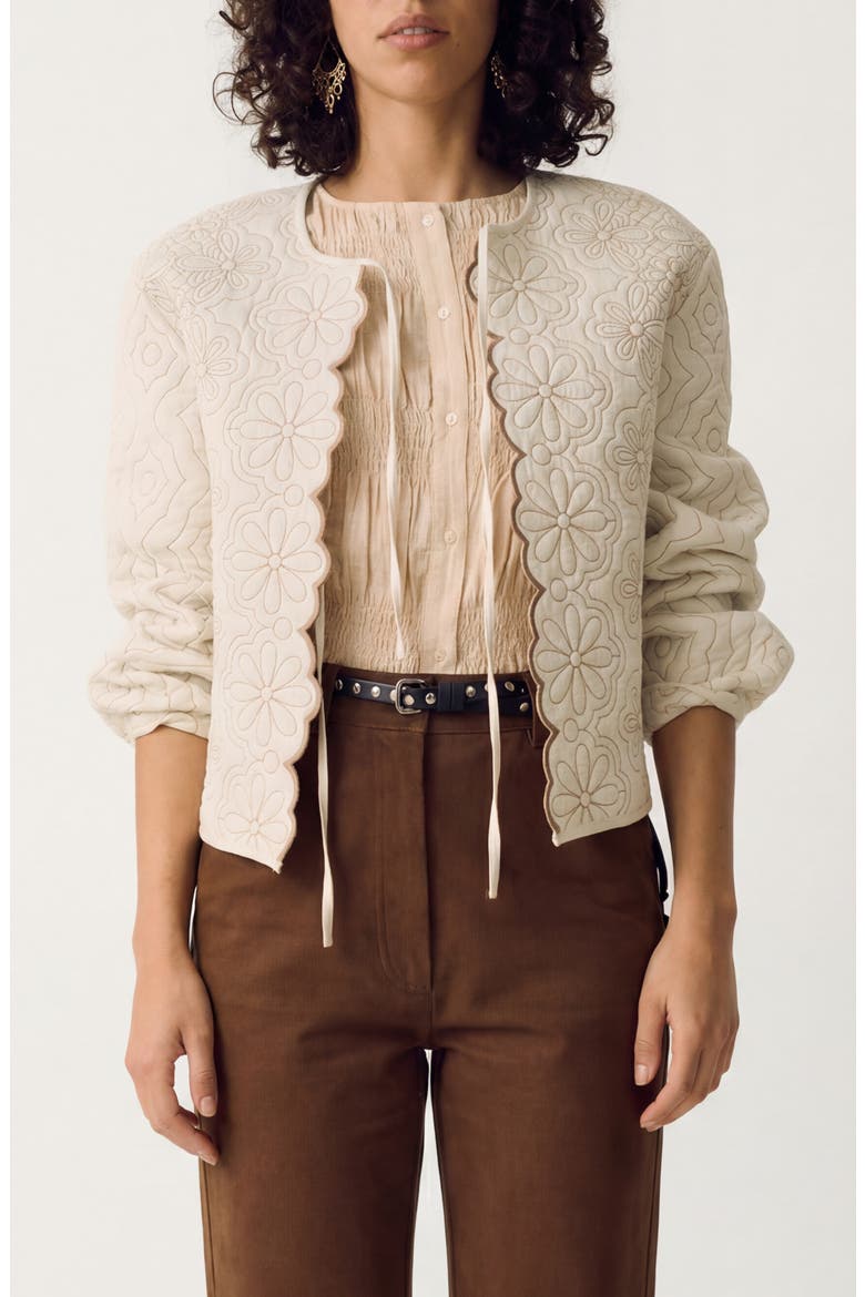 Scallop Trim Quilted Jacket, Main, color, ECRU IVORY