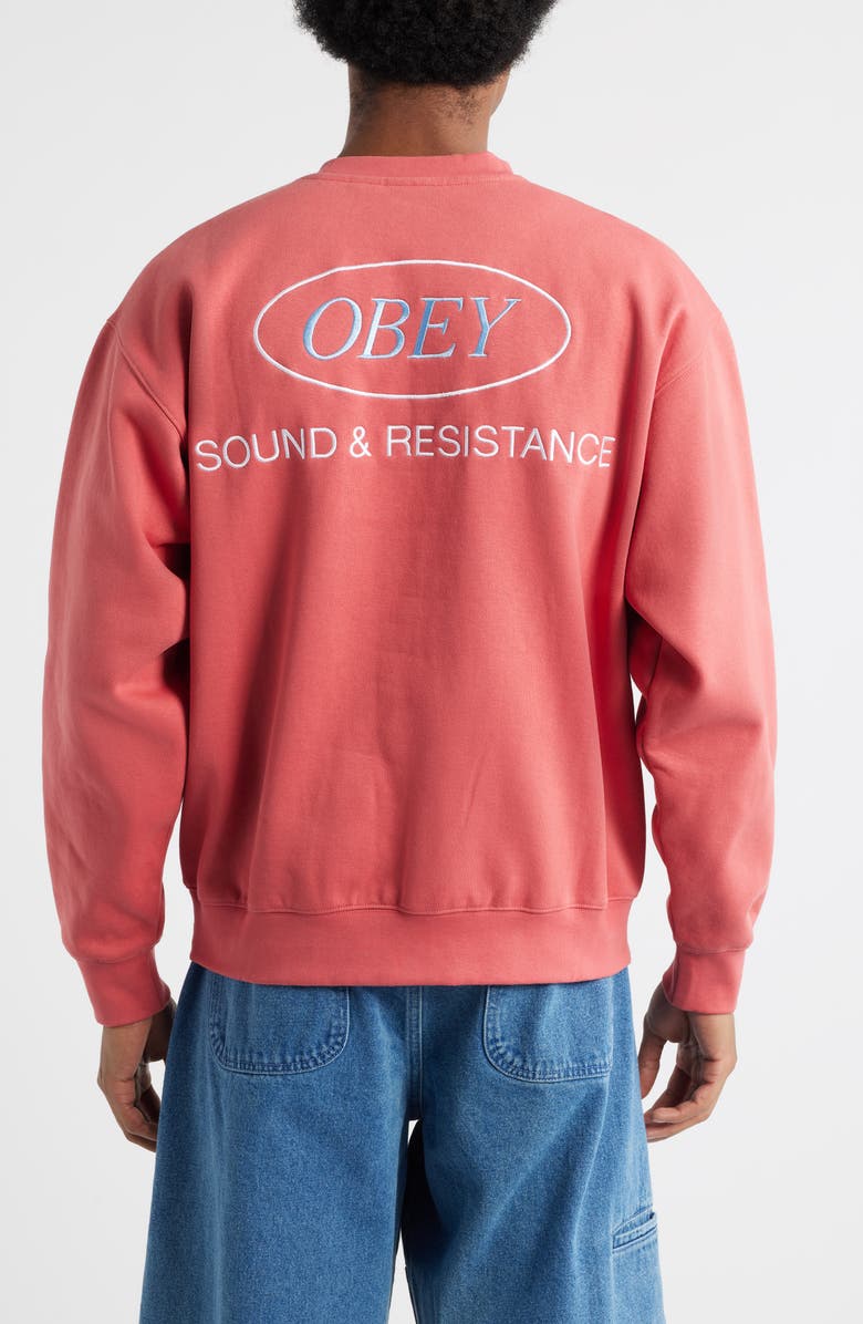 Obey Sound and Resistance Embroidered Sweatshirt, Alternate, color, Mineral Red