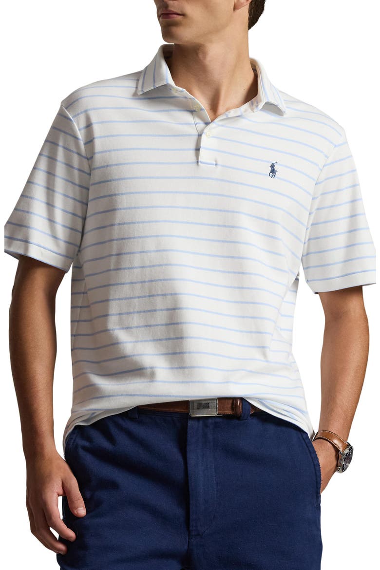 Striped Soft Cotton Polo, Main, color, WHITE/ PEBBLE BLUE