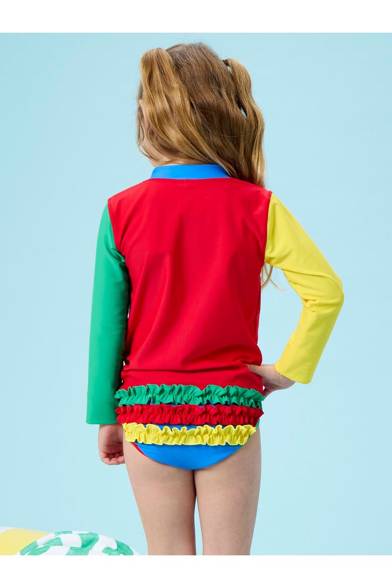 Toddler Girls UPF50+ Long Sleeve Zipper Rash Guard 2-Piece, Alternate, color, Primary Color Block