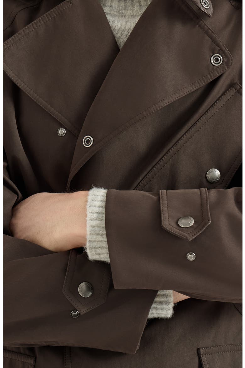 Water-resistant microfiber motorcyle trench with nappa leather inserts, Alternate, color, Brown