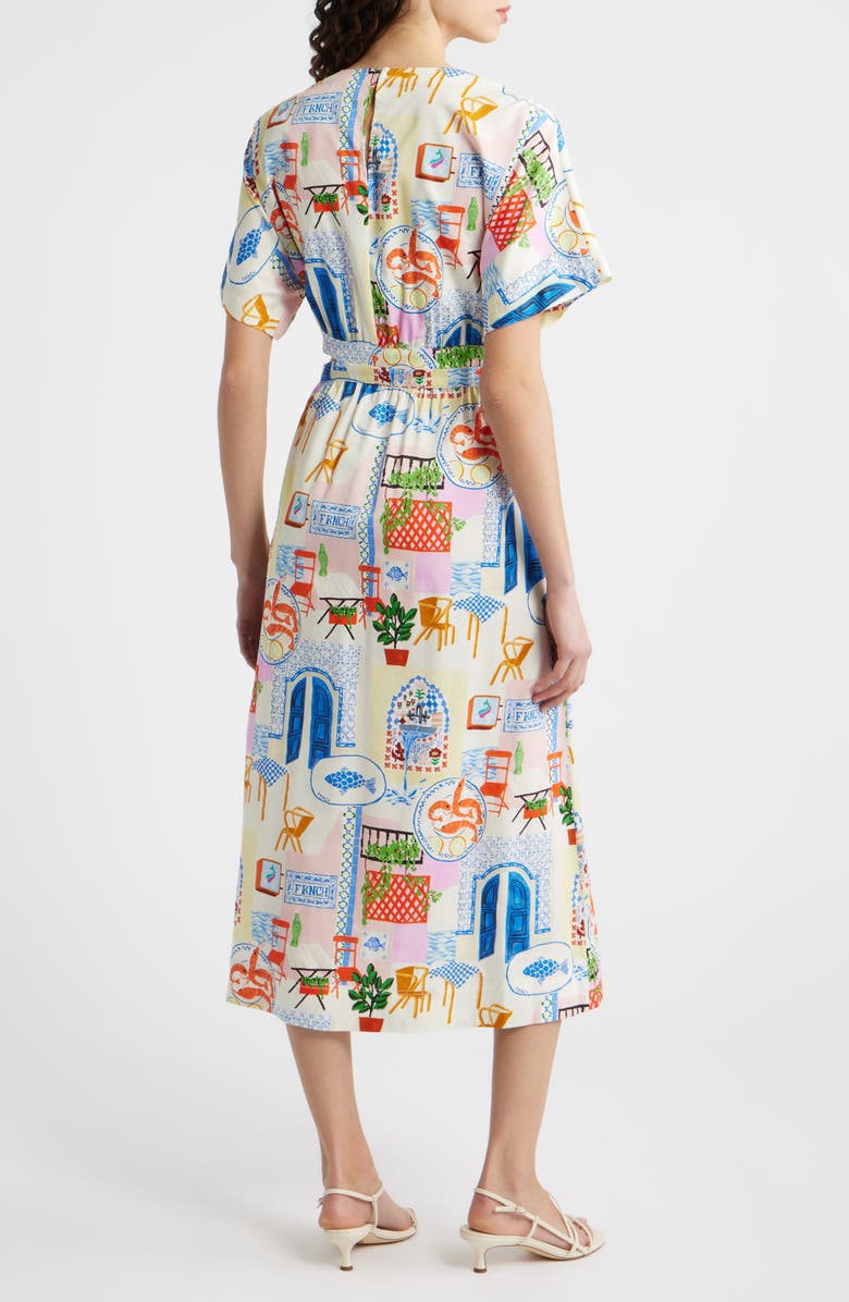 FRNCH Perle Print Cutout Midi Dress, Alternate, color, Bord De Leau