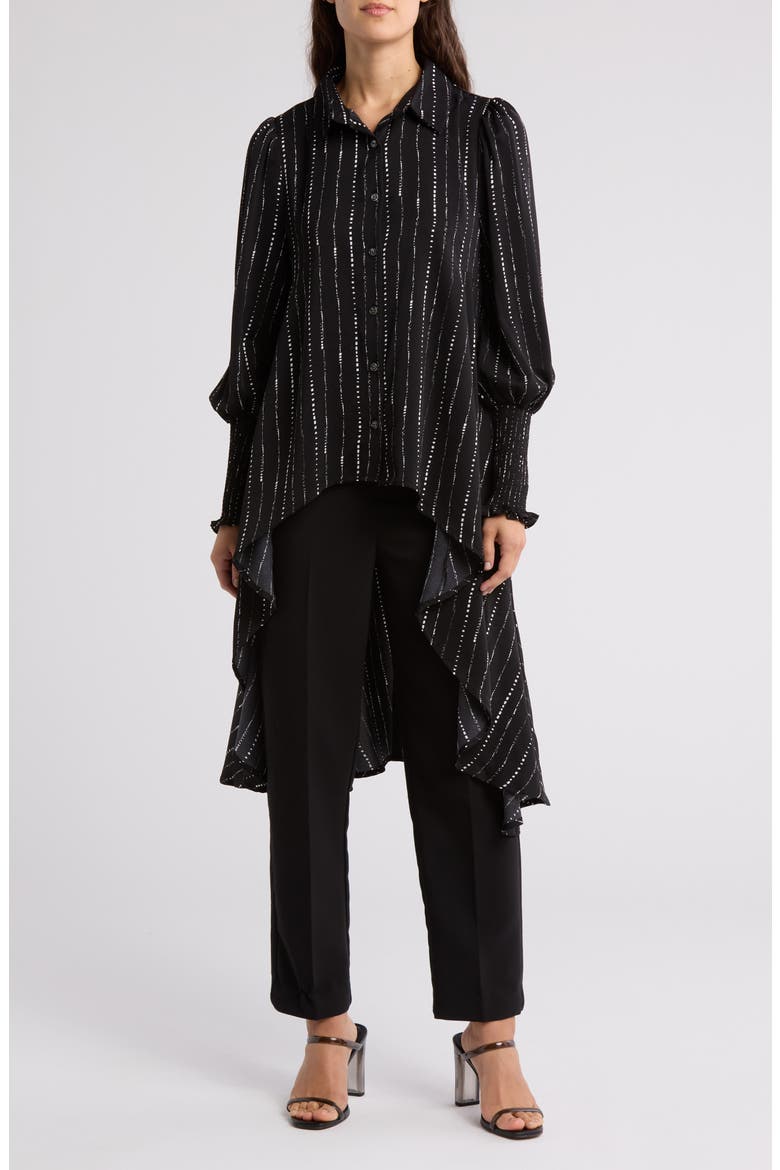 Stripe Long Sleeve Shirtdress, Main, color, BLACK