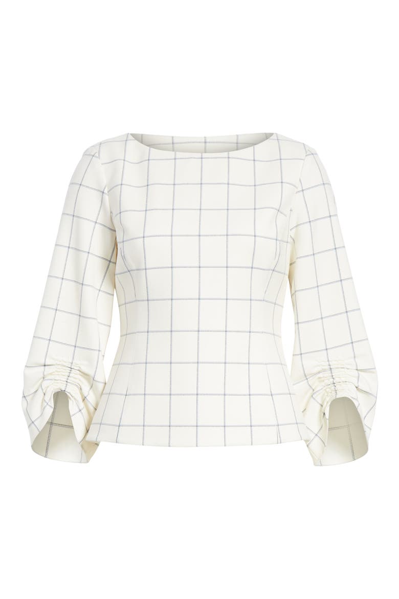 Windowpane Plaid Ruched Cuff Top, Alternate, color, IVORY MULTI