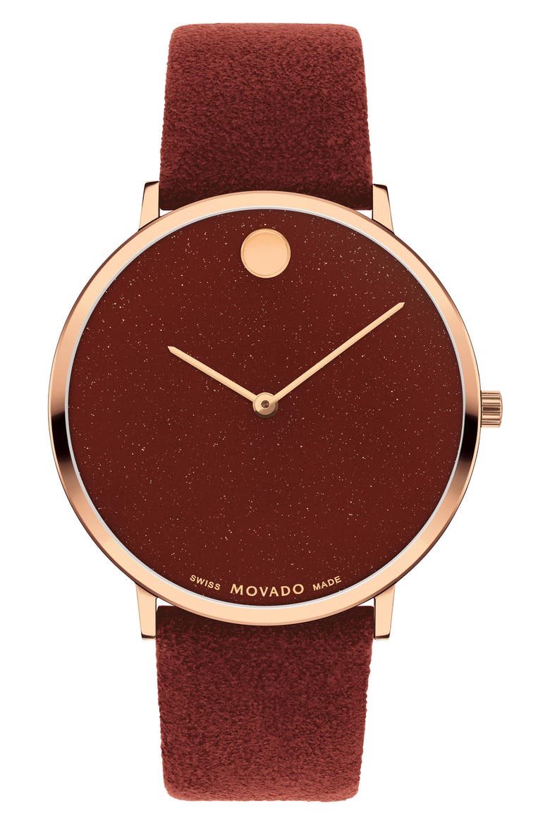 Modern 47 Faux Leather Strap Watch, 40mm x 6.3mm, Main, color, RED DIAL
