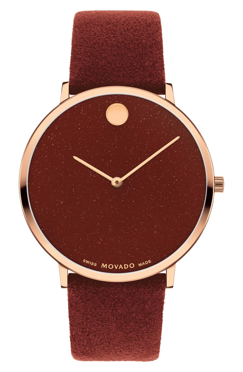 Movado Modern 47 Faux Leather Strap Watch, 40mm x 6.3mm, Main, color, Red Dial