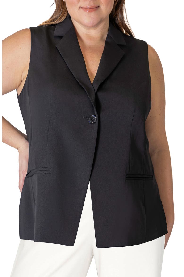Long Crepe Vest, Main, color, BLACK