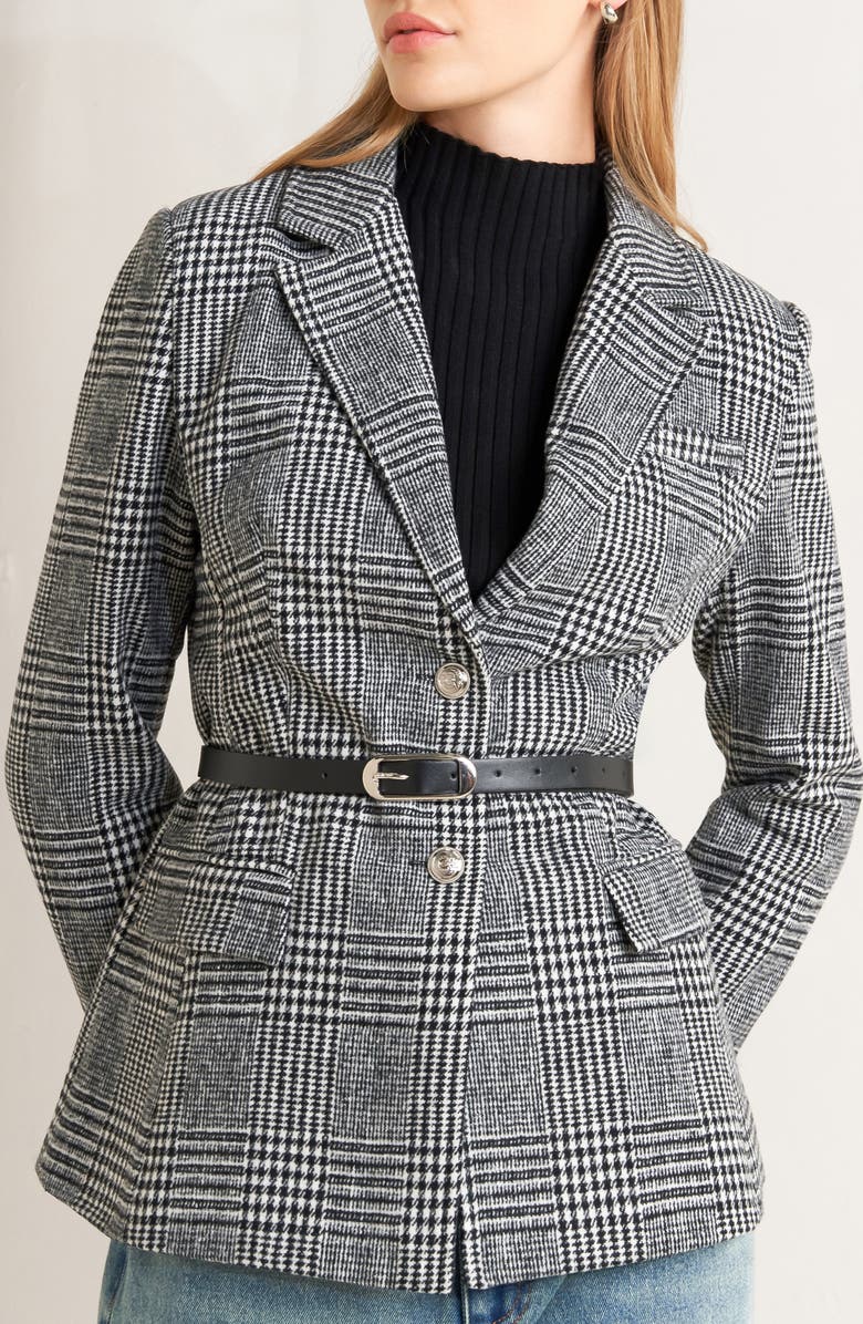 FREEMARKET Houndstooth Plaid Blazer, Alternate, color, Black White