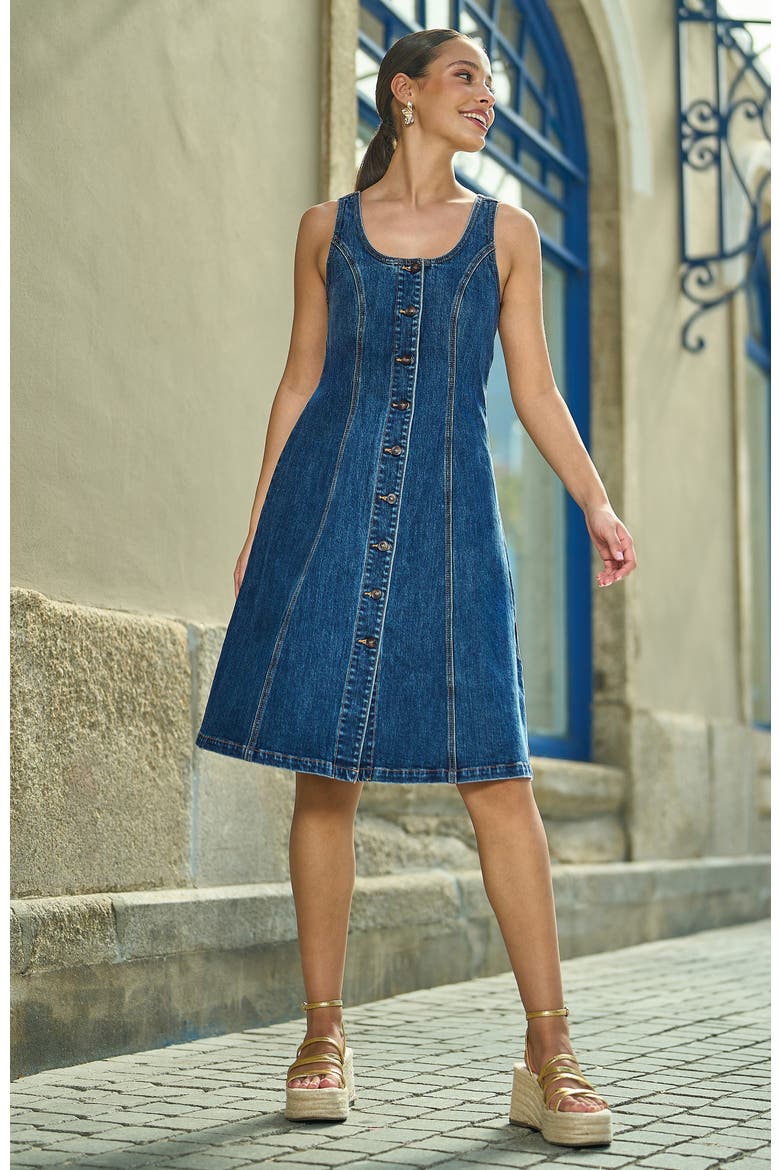 Stretch Denim Panel Fitted Dress, Alternate, color, Blue
