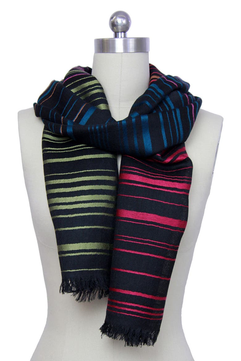 Rainbow Stripe Wool Scarf, Alternate, color, BLACK