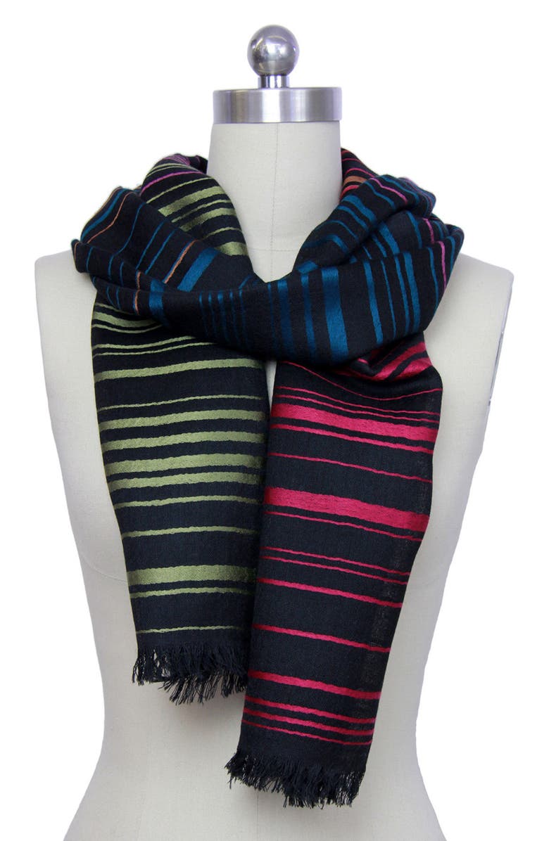 SAACHI Rainbow Stripe Wool Scarf, Alternate, color, Black