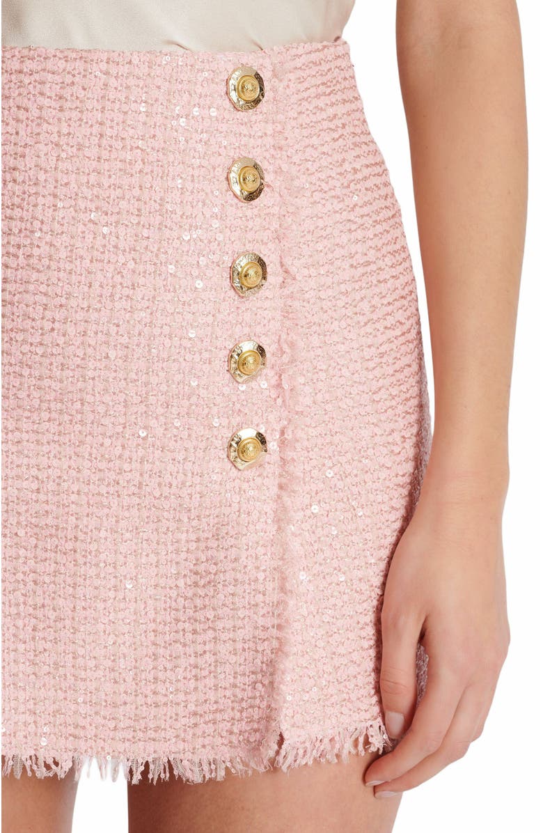 Balmain Short Sequinned Tweed Skirt, Alternate, color, Pink