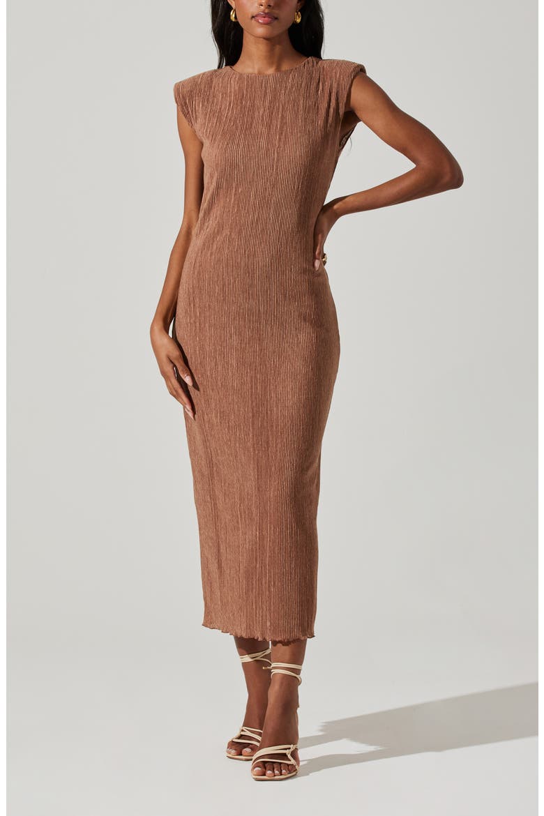 Plissé Maxi Dress, Alternate, color, BROWN