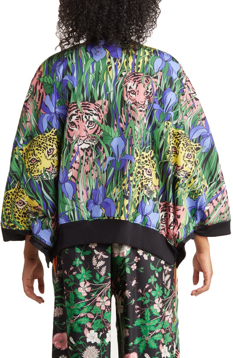 Gucci Feline Floral Reversible Bomber Jacket, Alternate, color, Black