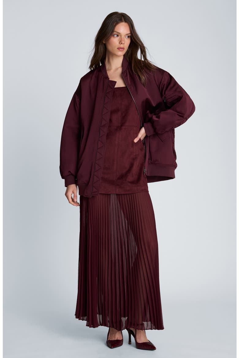 Pleated Faux Suede Midi Dress, Alternate, color, SUGAR BEET