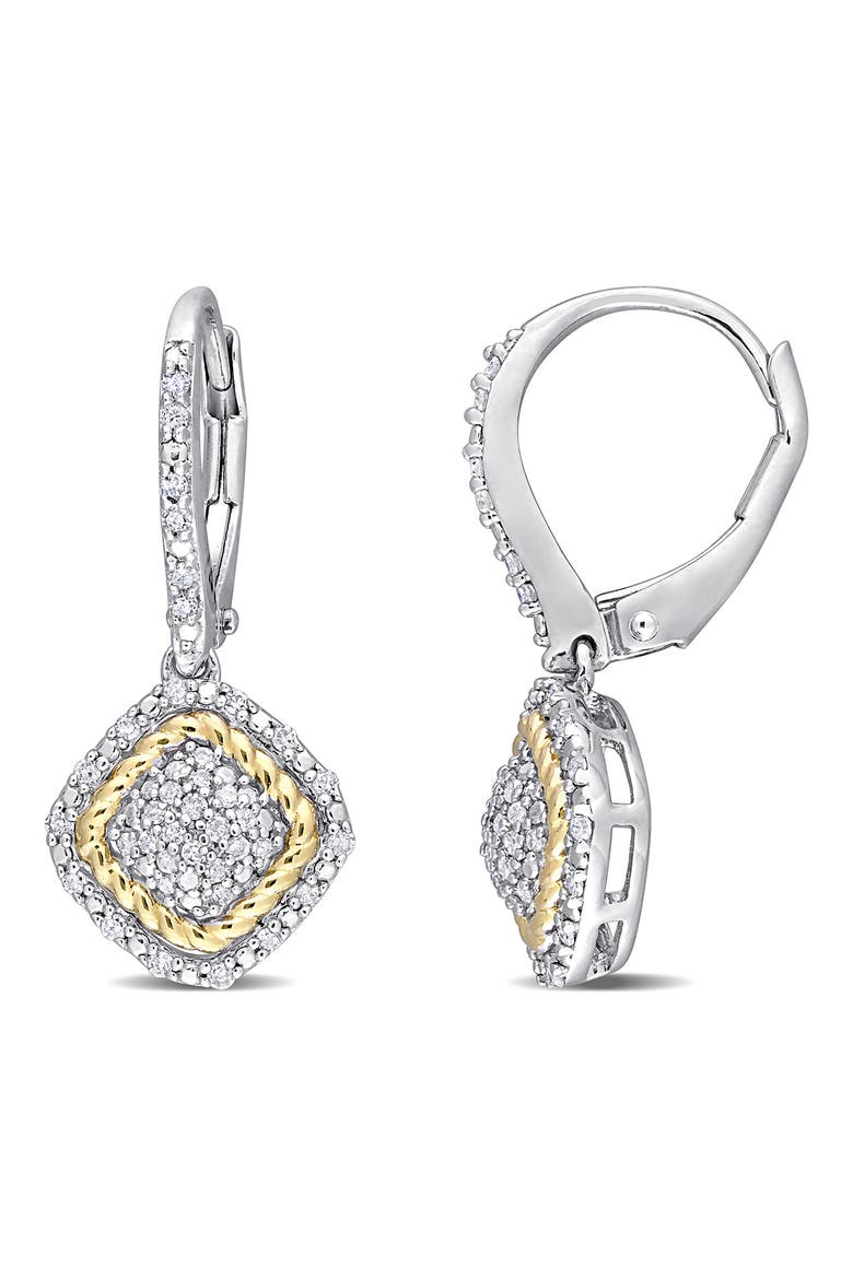 Sterling Silver & Gold Plated Pavé Diamond Cushion Drop Earrings - 0.31 ctw, Main, color, GOLD