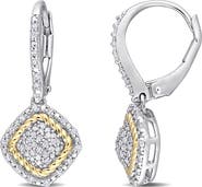 DELMAR Sterling Silver & Gold Plated Pavé Diamond Cushion Drop Earrings - 0.31 ctw