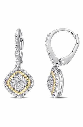 DELMAR Sterling Silver & Gold Plated Pavé Diamond Cushion Drop Earrings - 0.31 ctw